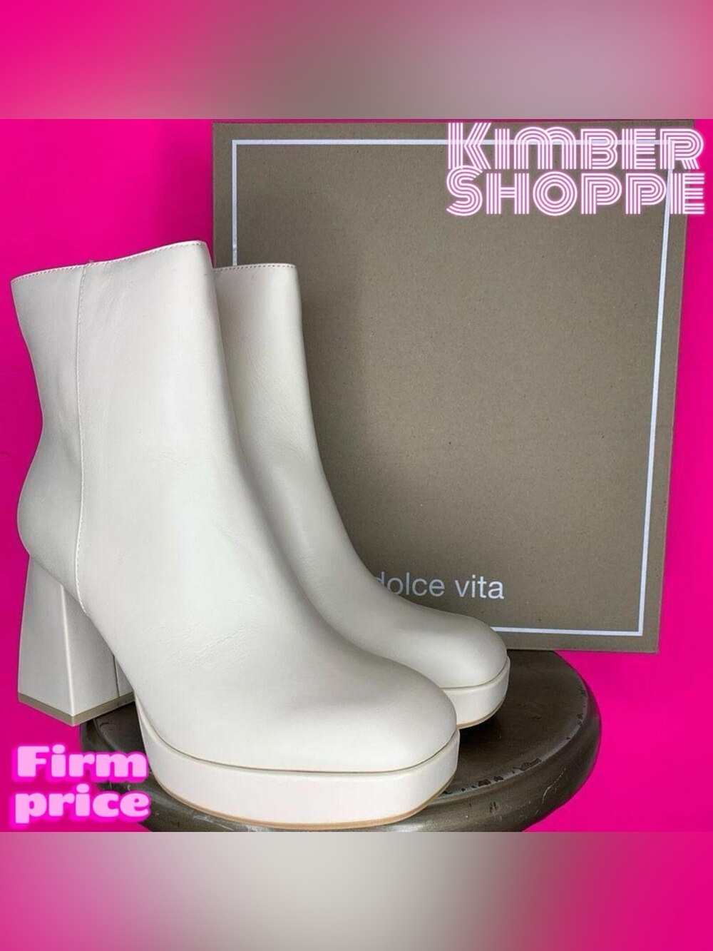 Dolce Vita Ulyses Ivory Leather Platform Ankle Boots US 10